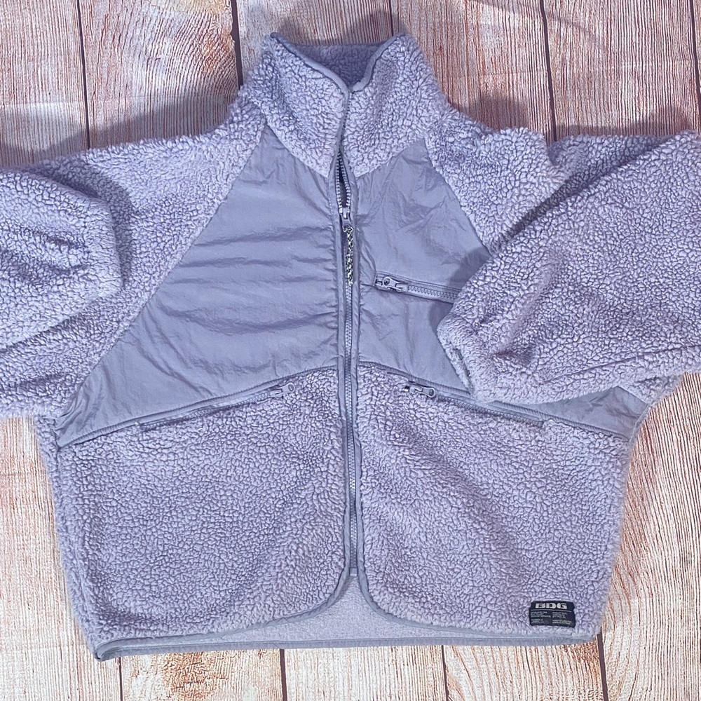 BDG Sherpa Fleece Jacket Small Gray Zip Up - Picture 7 of 11